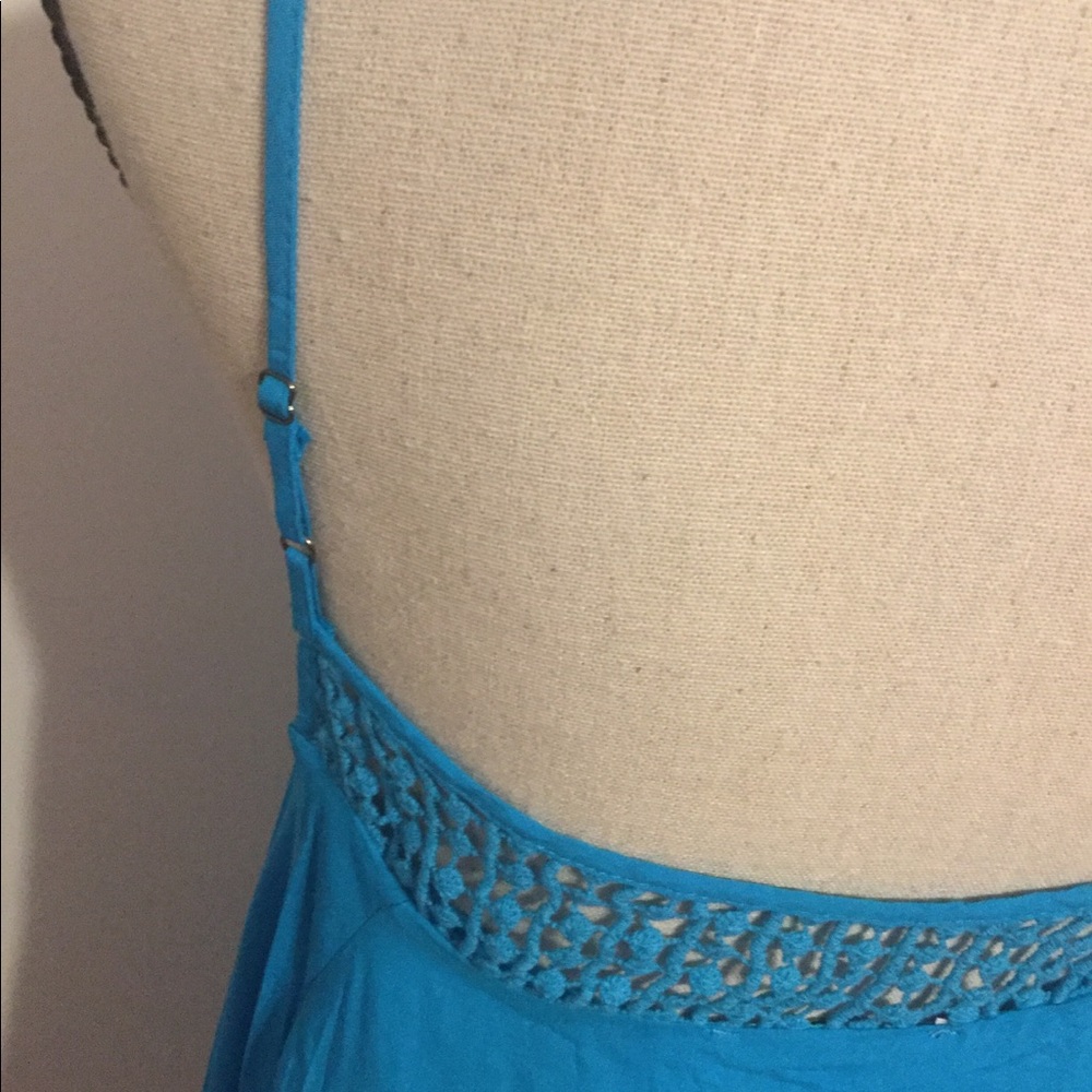 ❌DONATED❌Turquoise Blue Oversized Lined Crochet Design Tunic Tank Top - Picture 6 of 10